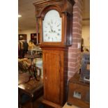 A 19TH CENTURY OAK AND MAHOGANY INLAID EIGHT DAY LONGCASE CLOCK BY JOHN CHAMBLEY OF WOLVERHAMPTON,