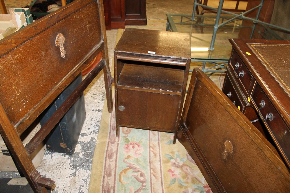 A WW2 ERA CC41 UTI;ITY STAMPED SINGLE BED + BEDSIDE CABINET (2)