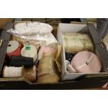 A BOX OF VINTAGE SEWING ITEMS