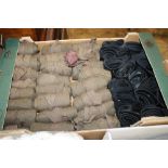 A BOX CONTAINING A LARGE QUANTITY OF BRITISH ARMY PUTTEES AND BLACK TIES