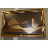 A LARGE GILT FRAMED STILL LIFE OIL ON CANVAS SIGNED LOWER RIGHT