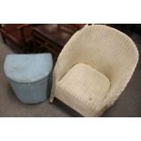 A WW2 ERA CC41 UTILITY LLOYD LOOM LINEN BASKET + A LLOYD LOOM CHAIR (2)