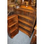 AN OAK OPEN BOOKCASE TOGETHER WITH A SMALLER EXAMPLE (2)