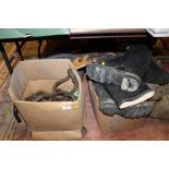 A SELECTION OF WELLIES, ROPE, SAWS ETC