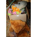 TWO BOXES OF ASSORTED TOYS AND RETRO TEDDY BEAR