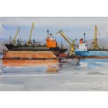 Paris PREKAS Greek, 1926 -1999, Syros, tankers, the shipyard - watercolour on paper - signed