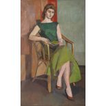 Takis PARLAVANTZAS Greek, 1930-2014 Seated woman in green dress oil on canvas signed and dated