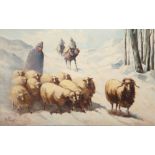 Vassilios GERMENIS Greek, 1896-1966 Shepherds tending sheep oil on canvas signed lower left