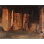 Nikolaos GYSIS Greek, 1842 -1901 Interior with stove oil on hardboard signed on the reverse