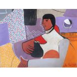 Christoforos SAVVA Cypriot, 1920-1968 Woman with vase oil and cloth on hardboard signed