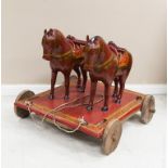 Asian Polychrome Painted Cart With Horses.