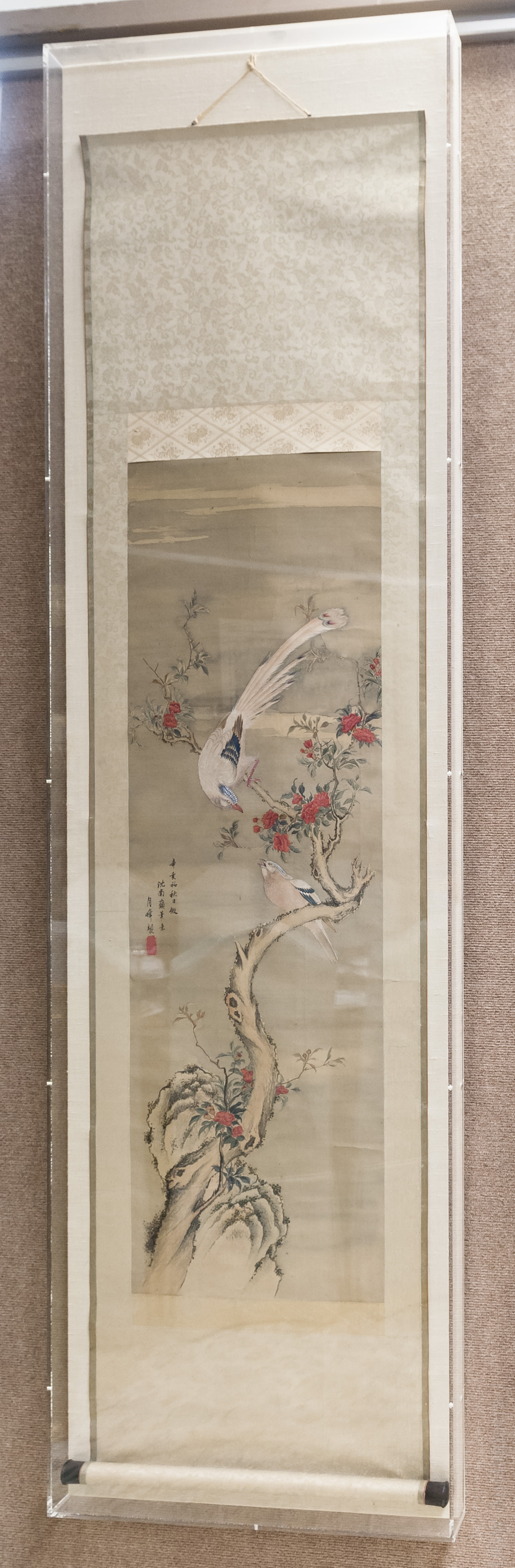 Asian Hand Colored Scroll on Silk.