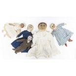 (5) Vintage Cloth Dolls with Painted Faces.