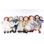 (10) Vintage Raggedy Ann & Andy Cloth Dolls.