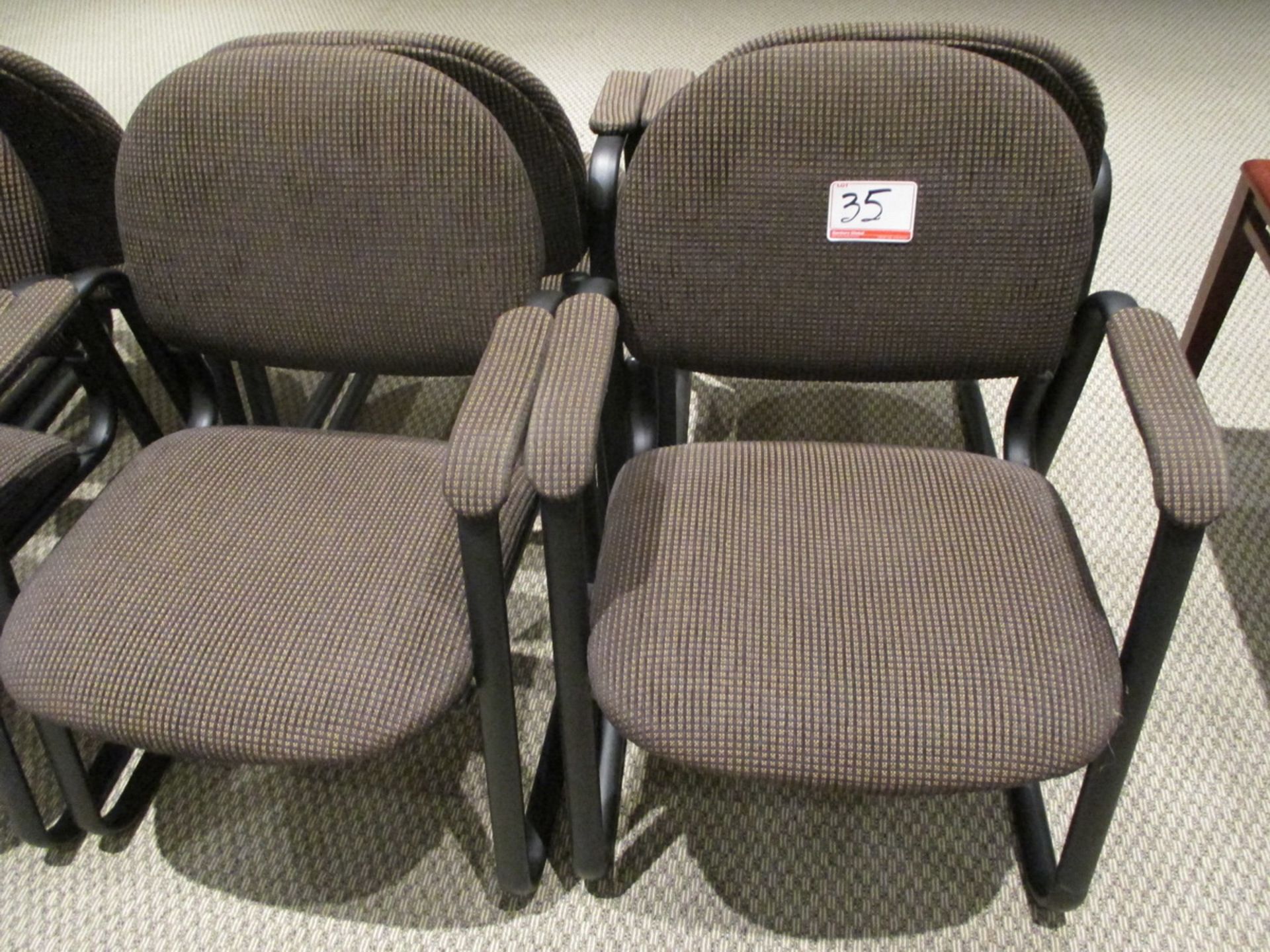 BROWN FAB + BLK STEEL ARM CHAIRS