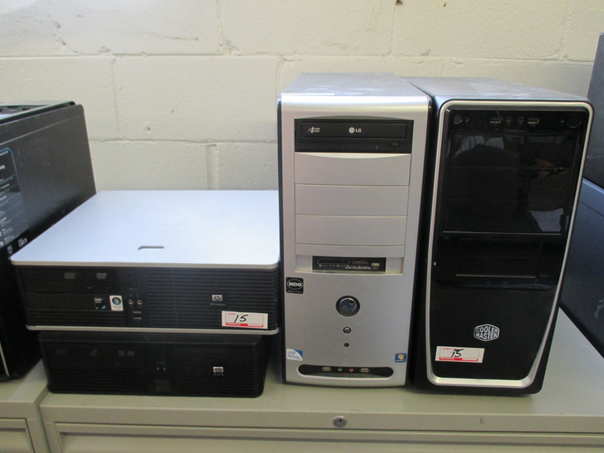 LOT OF 4 - ASSORTED DESKTOP COMPUTERS - HP, COMPAQ, RP5700 & COOLMASTER (NO HDD)