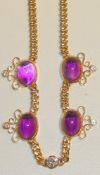 Brilliant/ Amethyst Collier 750er GG Gliederketten mit 4 eingelassenen Ametystkarbochons (1,4cm)