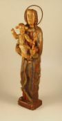 Bäuerliche Badische Marienfigur 1. H. 18. Jh Nussbaum geschnitzt und Gefasst, mit Zepter und