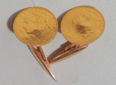 Manschettenknöpfe in 900 er Münzgold von 1915 10 Franken. Schweiz 1916 und 15 Prägeort B. , 900 er