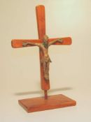 Kruzifix,Eiche und Bronze,westf.Künstler der 60er Jahre aufgestecktes Kreuz auf rechteckiger,flacher