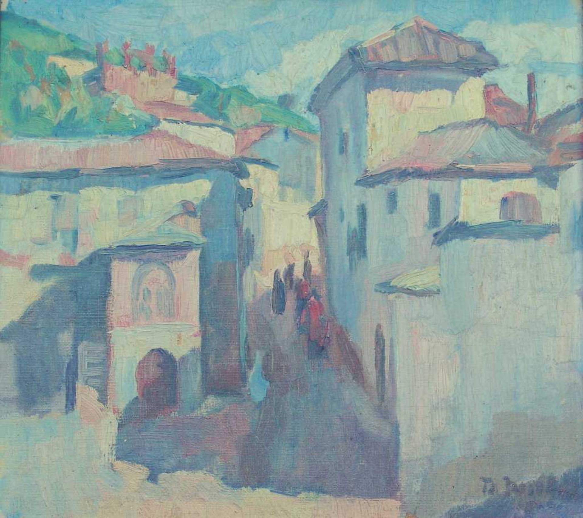 Junglas, Theodor (1893 Münster - 1964 Münster-Angelmodde): Ansicht eines italienischen Dorfes Öl auf