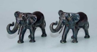 Paar afrikanische Elefanten, 925er Sterling, Israel 2 Tierplastiken, naturalistische Darstellung