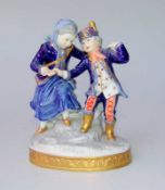 älteste Volkstedter Porzellanmanufaktur (blaue Manufakturmarke Unterglasur, nach 1945): Kinderpaar