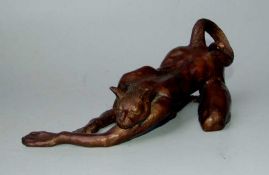 Kaldas, Safwat (1948 Kairo): "Katzenfrau" Mischwesen aus Frauenakt und Katze Bronze grau-braun