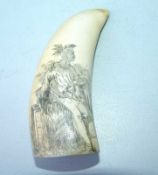 Wahlrosszahn, graviert "Mohawk 1870" auf dem Zahn gravierte Darstellung eines Mohawk, rückseitig