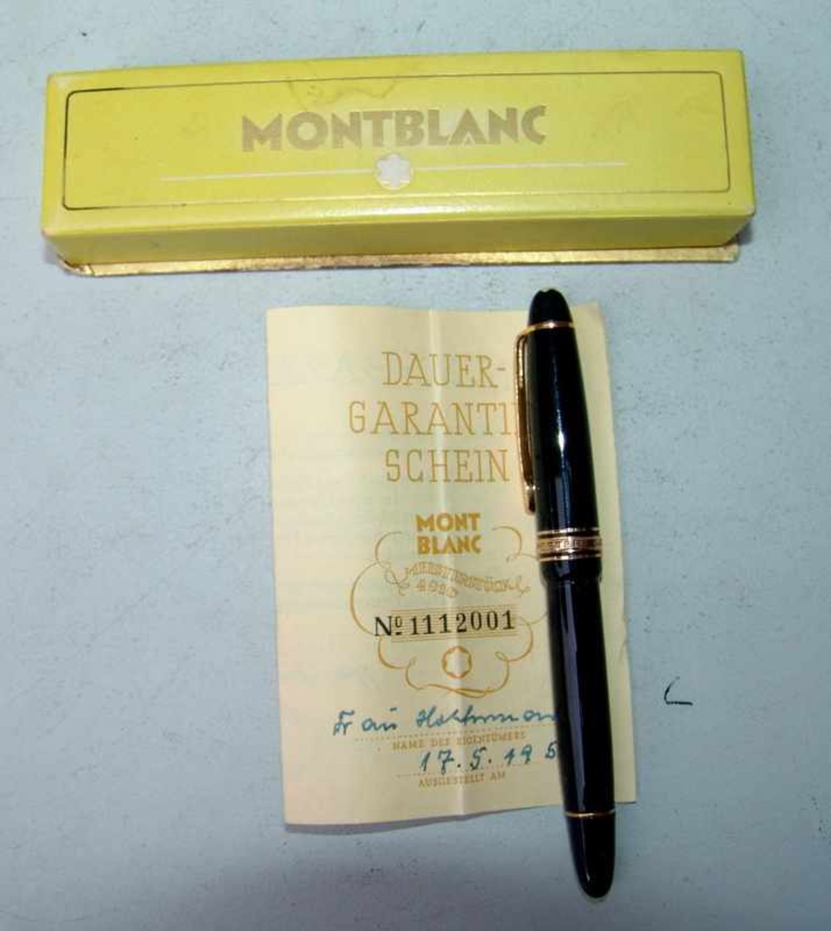 Mont Blanc: Kolbenfüller, "Meisterstück", Feder 585 GG in der orig Box , beiligend Garantie-Schein