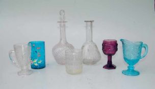 7-teiliges Konvolut Glas, 19./20.Jhd. farbloses und gefärbtes Glas, teilw. Pressglas, bestehend