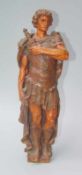 Schwörender Krieger halbplastische Pfeilerfigur eines Kriegers nach der Antike aus geschnitzter