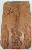Kreuzigungsrelief Westfalen 18. Jhd. 3/4 Relief aus Eichenholz aus einem Altar, Christus am Kreuz