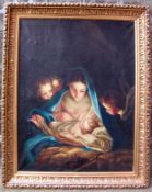 Anbetung des Kindes nach Correggio, die heilige Nacht, 2 Löcher, unrest., Öl auf Leinwand