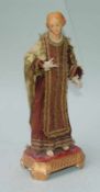 Neapolitanische Heiligenfigur Holz geschnitzt auf originalem verg. Sockel, Glasaugen, alte