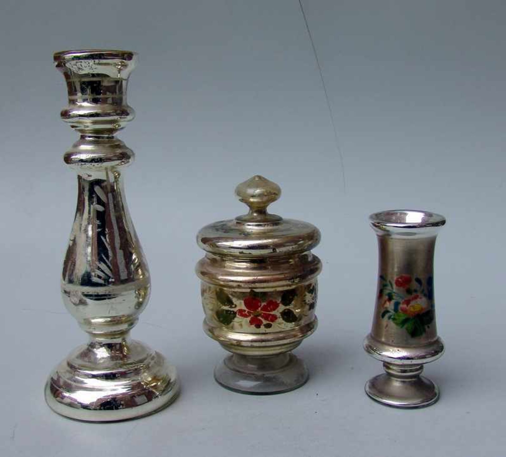 Sammlung Bauernsilber/Silberglas, 19.Jhd., 3 Teile in Holzmodeln geblasenes Glas mit