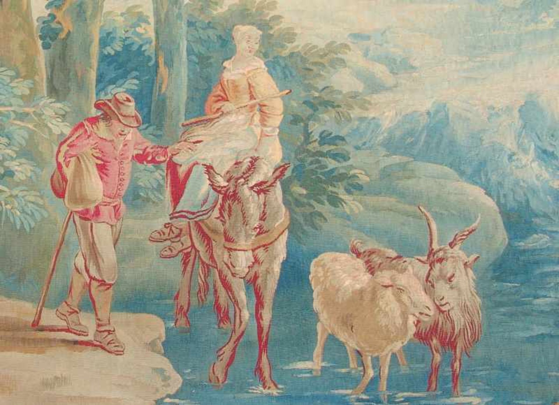 Tapisserie/Gobelin Brüssel ca. um 1700 Bauernehepaar auf dem Weg zum Mark, zahlreiche Wanderer in - Bild 3 aus 3