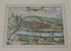 Hogenberg, Frans (1535 Mechelen( Belgien)- 1590 Köln): Panoramaansicht von Arnsberg Altkolorierter