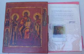 Russische Ikone, Deesis 19.Jhd. thronender Christus mit Gottesmutter und Johannes, im Rand