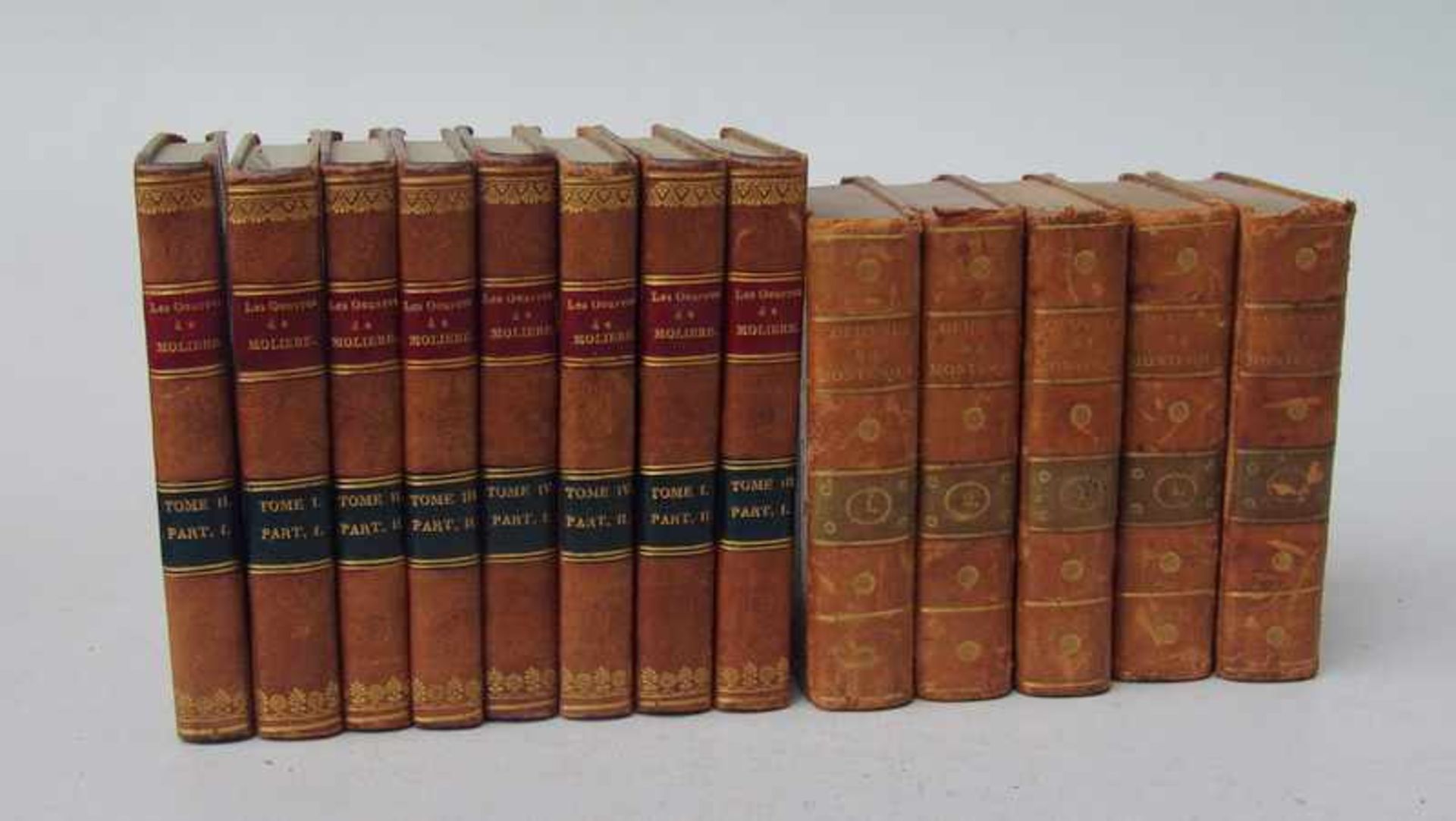 Les Oevres de Moliere, Basel 1760/Oevres Montesquieu a Paris insges. 11 Bände :6x Moliere: Halbleder