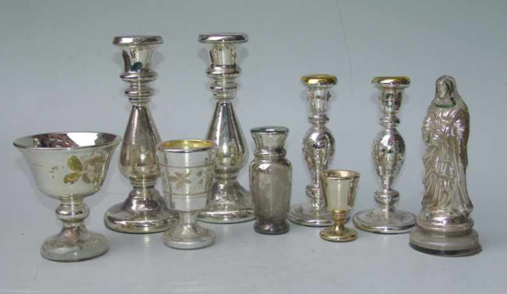 Sammlung Bauernsilber/Silberglas, 19.Jhd., 9 Teile in Holzmodeln geblasenes Glas mit