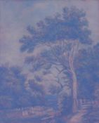 englischer Maler des 19.Jhd.: Landschaft mit Fluss und Uferpfad, 19.Jhd. Aquarell auf Karton, ohne