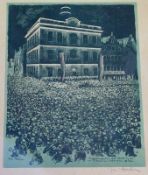 Befreiungsfeier der Stadt Düren am 1. Dez.1929 Lithographie auf blauem Papier, in der Platte unten