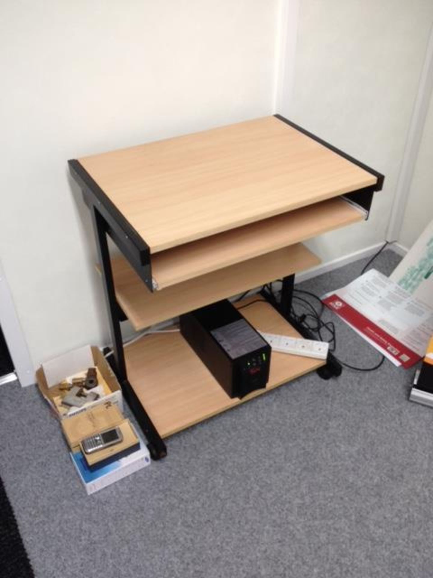 Woodgrain veneer computer desk with slide out keyboard shelf