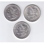 USA, dreimal 1 "Morgan-Dollar", 1888 und 1889 ohne Münzzeichen sowie 1884 O. ss+ bis vz.