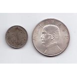 China, Volksrepublik, Dollar Jahr 23=1934. Silber, 26,67 g. Beigegeben 20 Cent Kwang-Tung Provinz,