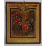 Ikone (Russland, 19. Jh.). Enthauptung Johannes des Täufers. Tempera/Holz (Kratzer) mit zwei