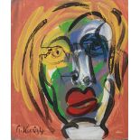 Keil, Peter Robert (geb.1942 Züllichau) Abstraktes Gesicht. Acryl/Hartfaser (Altersspuren und