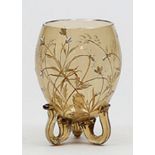 Gallé, Émile (1846 Nancy 1904) Historismusvase. Rauchfarbenes Glas. Eiförmiger Korpus mit