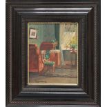 Müller-Kaempff, Else (1869 Berlin 1940) Blick in ein Biedermeier-Zimmer. Öl/Karton (Kratzer), li. u.